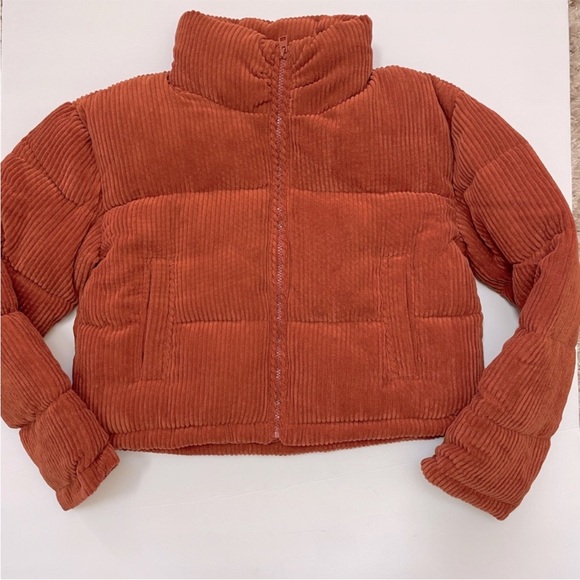 7 For All Mankind Brown Corduroy Cropped Puffer Jacket - Picture 5 of 12